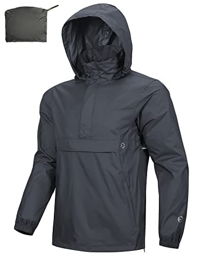 Image of Outdoor Ventures Rain Jacket for Men Waterproof Pullover Lightweight Hooded Windbreaker Outdoor Raincoat Packaway Breathable Windproof Jacket for Travelling, Camping, Hiking Dark Slate Blue XXL
