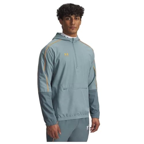 Image of Under Armour Men's Challenger Warmup Jacket, Water-Repellent Track Jacket for Warming Up and Sports Training, Comfortable and Breathable Men's Half-Zip Top,Jasper Blue / / Squad Orange,LG