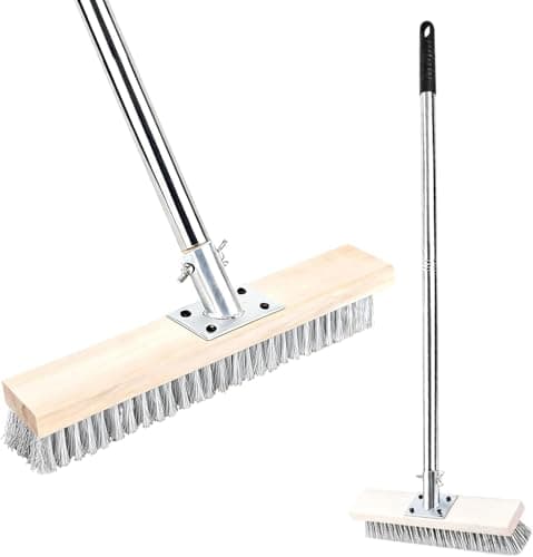 Image of 115cm Wire Scrub Weed Brush with Long Handle, Deck Scrub Brush,Wire Broom with Telescopic Handle, Heavy Duty Stiff Metal Bristle Scrubber Broom, for Outdoor Garden Moss Removal