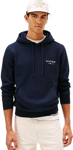 Image of Tommy Hilfiger Men BRAND LOVE SMALL HILFIGER HOODIE MW0MW41429 Pullover Hoodie, BLUE, M