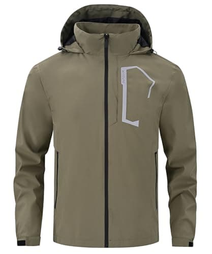 Image of Huayuzh Mens Waterproof Jackets Men's Outdoor Lightweight Jacket Windbreaker Quick Dry Raincoat Cycling Camping Hiking Army Green L