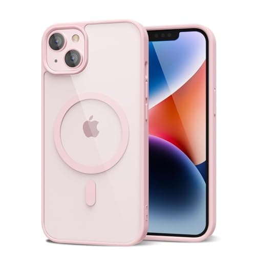 Image of oakxco for iPhone 14 Plus Case Clear Magnetic Compatible with Magsafe, Thin Slim Transparent Non Yellowing, Hybrid Soft Silicone Bumper & Hard Plastic Protective Cover for Women, Light Pink