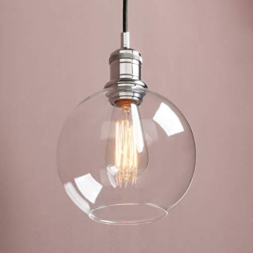 Image of Yosoan Lighting Industrial Loft Bar 7.9” Globe Glass Shade Pendant Light Fittings, Edison Hanging Ceiling Lamp Decorative Lighting for for Kitchen Island Living Room Bedroom Dining Room (Chrome)