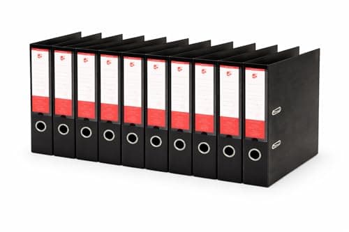 Image of 5 Star Office A4 Lever Arch Files Black, Pack of 10, 70mm Spine, Durable Polypropylene Covered Board & Spine Label Holder