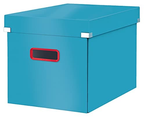 Image of Leitz Click & Store Cube, Foldable Large Storage Box with Lid, Premium Strong Cardboard Container for Home/Office Filing, Cosy Range, Calm Blue, 53470061