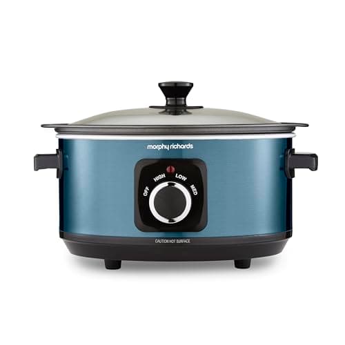 Image of Morphy Richards Accents 3.5L Sear & Stew Slow Cooker, Shatter Resistant Non Stick Aluminium Pot, Single Pot Cooking, Compact, 3 Heat Settings, Hob Proof, Glass Lid, Easy Clean, 163W, Blue, 460023