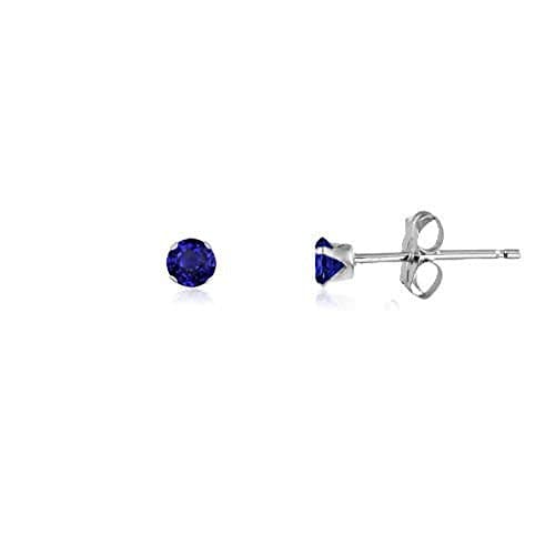 Image of 2MM Classic Brilliant Round Cut Cubic Zirconia (CZ) Sterling Silver Solitaire Stud Earrings/Ear Studs for Women Ladies Girls - Birthstone Earrings - BLUE SAPPHIRE. 2-BSAP