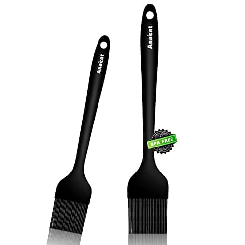 Image of Anaeat 2 Pack Silicone Basting Pastry Brushes - Heat Resistant Brush with Soft Bristles, Hygienic One-Pieces Design, Marinade Brush Great in Baking for Spreading Oil Butter Sauce BBQ Grill (Black)