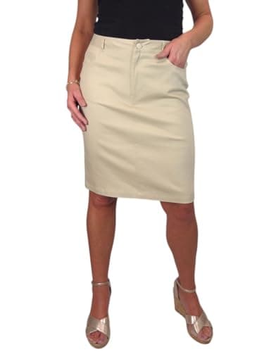Image of Paulo Due Women's Knee Length Stretch Chino Pencil Skirt Ladies Jeans Style Heavy Cotton Casual Summer Skirt Beige 10-20 (14)