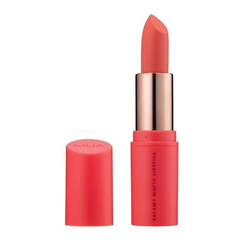 Image of MUA Makeup Academy Creamy Matte Lipstick, Love Letter (Coral Pink), Highly Pigmented - Vegan & Cruelty Free (Pack of 1)