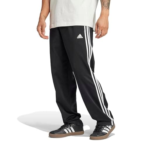 Image of adidas Men's Standard Essentials Warm-Up Open Hem 3-Stripes Tracksuit Bottoms, Black/White, Small