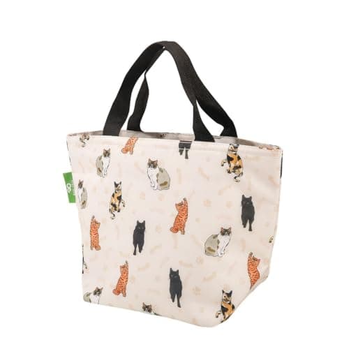 Image of Eco Chic Lightweight Foldable Insulated Lunch Bag Water Resistant Cooler Bag (Beloved Cats Beige)