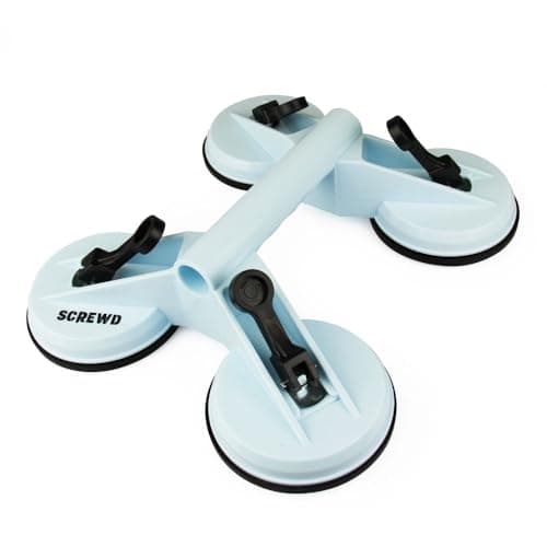 Image of SCREWD Quad Suction Cup Heavy Duty Lifter for Carrying Heavy Awkward Items such as Glass, Doors, Windows and Sheet Metal - 118mm diameter (325mm x 280mm) - 120kg Pull