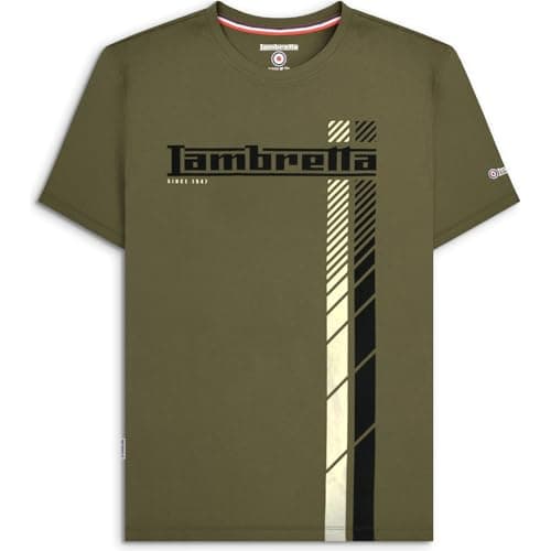 Image of Lambretta Mens Fade Racing Stripe Short Sleeve T-Shirt - Khaki - S