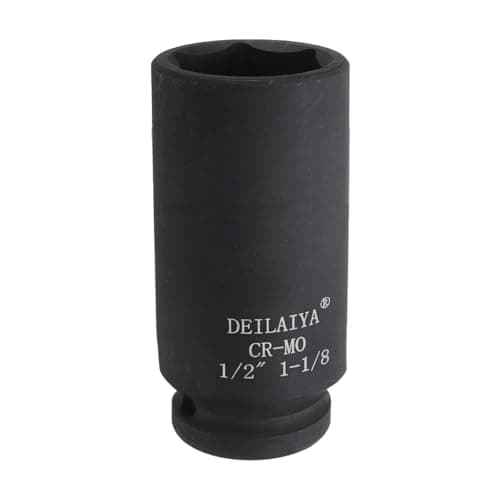 Image of sourcing map 1-1/8 Inch SAE Deep Impact Socket 1/2 Inch Drive 6 Point Design CR-MO Steel Nut Impact Grade Socket for Auto Repair