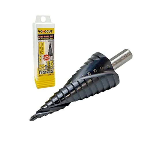 Image of YOKOCUT Cobalt Step Drill Bit for Stainless Steel and Hard Metal, High Speed Steel 6% Cobalt Step Bit with AlTiN Coating, Cone Drill Bit Multiple Hole Cutter (4-32mm, 15 Steps)