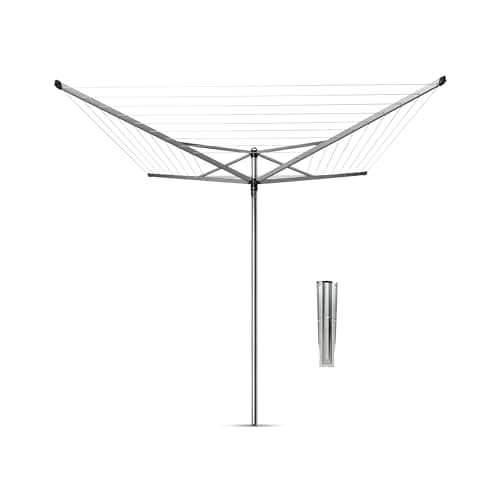 Image of Brabantia - Topspinner - 50 Metres of Clothes Line - UV-Resistant & Non-Slip Lining - Smooth Turns - Umbrella System - Rotary Dryer with Ground Spike 45 mm - Metallic Grey - ø 295 cm