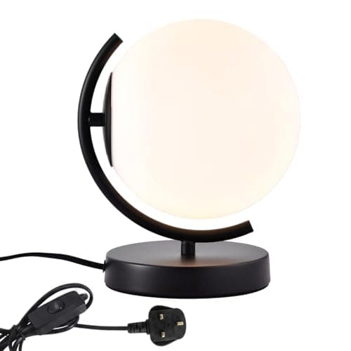 Image of Alighting Black Table Lamp with 18cm Frosted Glass Shade, Globe Bedside Lamp Small Table Lamp for Bedroom, Living Room, E14 Socket(Bulb Not Included)