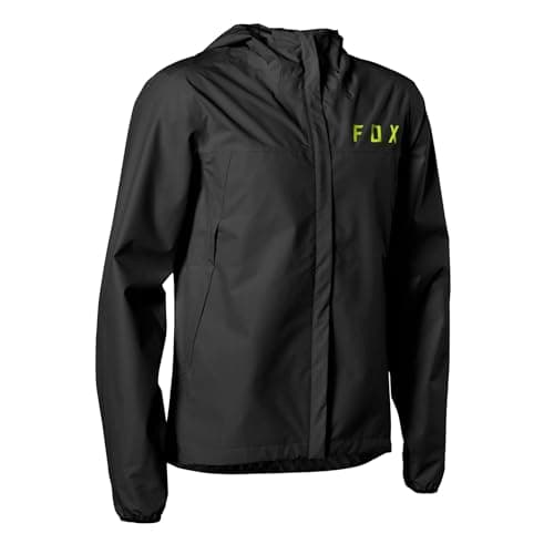 Image of Fox Ranger 2.5L Water Mens Waterproof Mountain Bike Jacket - Black/Yellow, Medium/MTB Rain Coat Enduro Trail Cycling Cycle Ride Hood Shell Top Commute Water Resistant Lightweight Bicycle Ride Wear