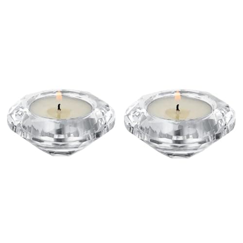 Image of 2pcs Tealight Holders Glass Candle Holder, Crystal Diamond Shaped Candle Stands Modern Candle Centerpiece for Dinner, Birthday Party, Weddings, Home Décor