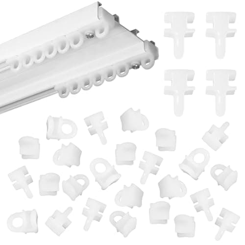 Image of Curtain Track Gliders Hooks 40Pack – White Plastic Curtain Rail Slider Runners – 10 mm x 6 mm Slim Eyes Hooks for Window & Door Curtains