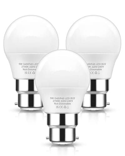 Image of EvaStary Bayonet Light Bulbs B22 Golf Ball LED Bulbs Bayonet Warm White 3000K, 5W (40W Equivalent) G45 P45 Mini Globe Bulb, Energy Saving, Non-Dimmable, 3 Packs