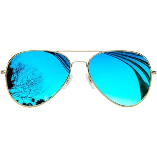 Image of KANASTAL Blue Sunglasses Mens Mirrored Womens Polarised Oversized Metal Classic Vintage Ladies UV400 Protection Daily Fishing Running - Gold Frame Blue Lens