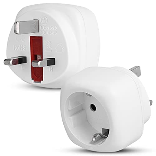 Image of Pack of 1 | Travel Adaptor | EU to UK Plug Adapter | European to UK Adaptor | 2 Pin to 3 Pin | | Euro to UK Plug Adaptor | (White)