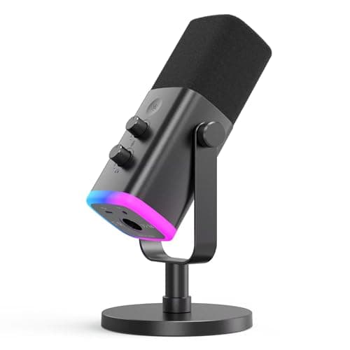 Image of FIFINE XLR/USB Gaming Microphone, Studio Dynamic Streaming Mic, Computer Desktop Stand Microphone for Podcast, VoiceOver, Recording, with RGB, Mute, Monitoring Headphone Jack, Gain Knob, Black-AM8
