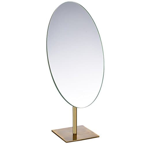 Image of GURUN Large Oval Tabletop Vanity Mirror 7x12 Antique Brass Luxuries Makeup Mirror with Stand for Jeweller's M2017