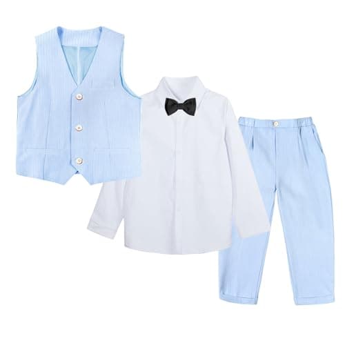 Image of LOLANTA 4-Piece Formal Suit for Boy, Waistcoat Set, Kids Birthday Wedding Party Occasionwear, Blue, 100, 3-4 Years