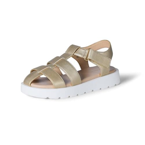 Image of Amazon Essentials Girls' Closed Toe Fisherman Sandals, Pale Metallic Gold Faux Leather, 7 Big Kid