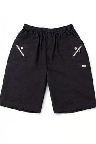 Image of Style Lockers Womens Cherry Berry Shorts, Ladies Plain 1/2 Length Stretch Fit Pull on Elasticated Waist Summer Crop Short Pant Black 18