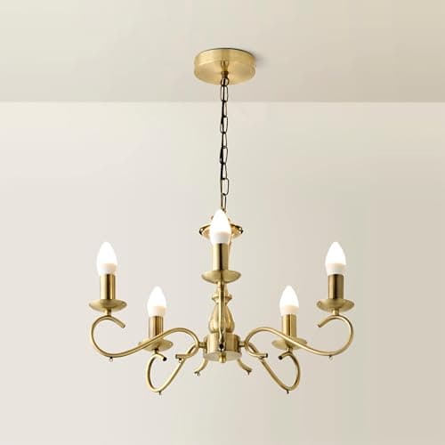 Image of MiniSun | Modern Antique Brass 5 Way Crystal Jewel Chandelier Ceiling Light Fitting | Home Décor, Bedside & Desk Lamp | Mains Wired