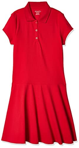 Image of The Children's Place Girls' Uniform Pique Polo Dress, Ruby, 7-8 Years