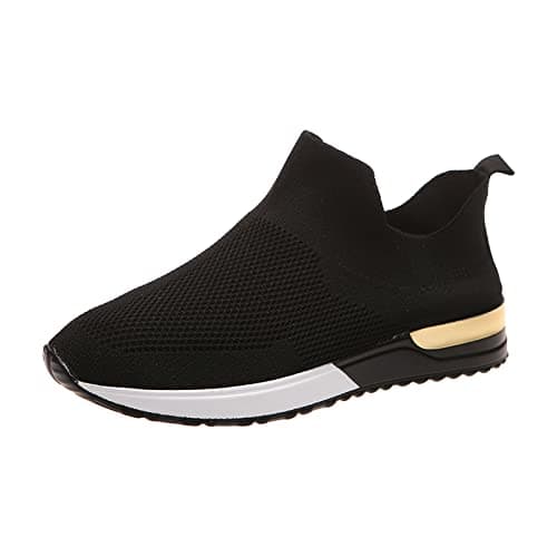 Image of Womens Summer Trainers Mesh Casual Slip-on Walking Shoes Casual Sock Sneakers Lady Girls Lightweight Comfort Breathable Athletic Sports Gym Jogging Running Tennis Shoes UK Size 3-7 Silver