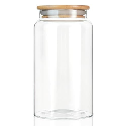 Image of INCETUE 1200ML/42Oz Clear Glass Storage Container Jar with Airtight Flat Bamboo Lid, Decorative Small Food Canister for Coffee, Spice, Sugar, Salad, Cereal, Flour, Candy, Cookie
