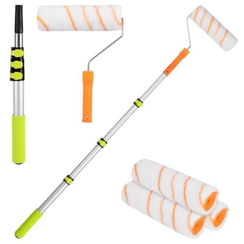 Image of Paint Roller Set, Extendable Paint Rollers with Extended Detachable Thickended Pole 9 Inch Long Household Wall Painting Tool for Walls and Ceiling Painting on Smooth and Semi-Rough Surfaces