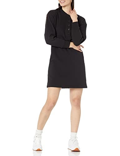 Image of Amazon Essentials Women's Knit Henley Sweatshirt Dress (Available in Plus Size), Black, L