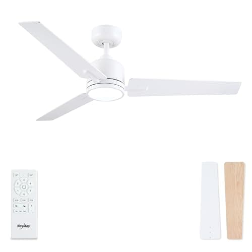 Image of Newday 48 inch White Ceiling Fan with Lights and Remote Control, Quiet Ceiling Fan with Stepless Dimmable LED, Reversible DC Motor, 6 Speeds, 3 Timer, Memory Function for Bedroom Living Room Terrace