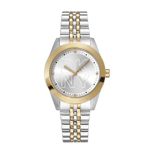 Image of DKNY Parsons Logo Quartz Watch 5 ATM, Silver/Gold, Standard Size, Modern