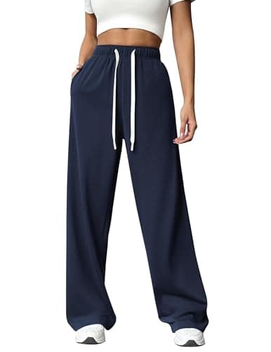 Image of PINSPARK Women's Sweatpants Straight Leg Joggers Tracksuit Bottoms with Pockets Casual Jogging Pants Sports Trousers for Yoga Fitness Gym Lounge Wear Navy Blue M