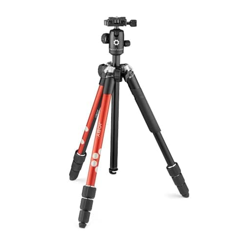 Image of JOBY RangePod, Aluminium Traveller Camera/SmartphoneTripod with Ball Head, Universal Smartphone Clamp and Carrying Bag, for CSC,DSLR, Mirrorless, Mobile Phones, Red for Photo,Video, Vlogging, YouTube