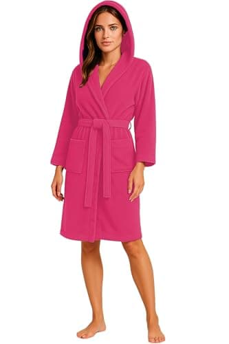 Image of kraftd Unisex Hooded Robes Towelling Bathrobe Cotton Dressing Gowns with Pockets for Men & Women Pink
