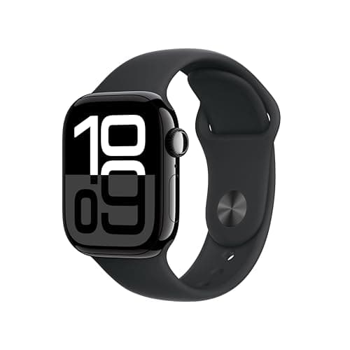 Image of Apple Watch Series 10 GPS + Cellular 42 mm Smartwatch with Jet Black Aluminium Case with Black Sport Band - S/M. Fitness Tracker, ECG App, Always-On Retina Display, Water Resistant