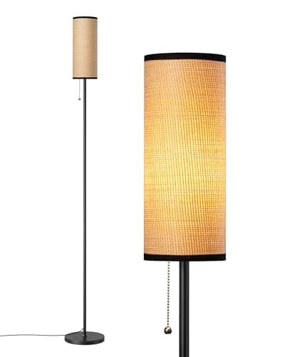 Image of EDISHINE Modern Floor Lamp for Living Room, Standing Lamp for Bedroom, 63'' Tall Lamp with Handwoven Shade, Pull Chain Switch, E27 Socket (2700K LED Bulb Included)