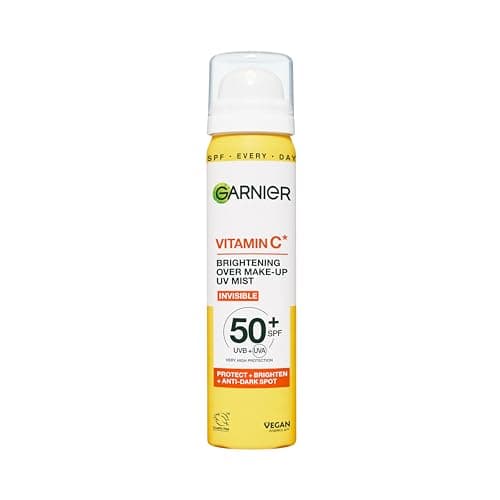 Image of Garnier Vitamin C Brightening Over Make-Up UV Mist, Invisible Protection with SPF50+ and Vitamin C. Protects, Brightens and Fights Appearance of Dark Spots, Cruelty free, Vegan - 75ML