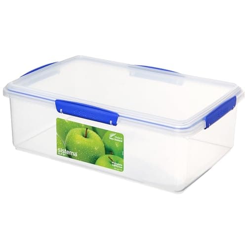 Image of Sistema KLIP IT Food Storage Container | 7 L | Stackable & Airtight Fridge/Freezer Food Box with Lid | BPA-Free Plastic | Blue Clips | 1 Count