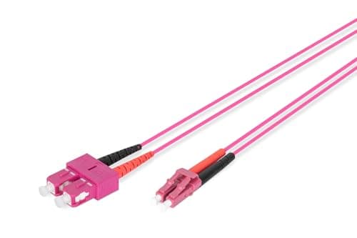 Image of DIGITUS DK-2532-01-4 – Fibre Optic Cable OM4 – 1 m – LC to SC – Duplex Fibre Optic Cable – 1/10/40/100 Gbit/s – MM Multimode Fibre Optic LAN Cable – Fibre Type: 50/125 µ – Purple (Violet)