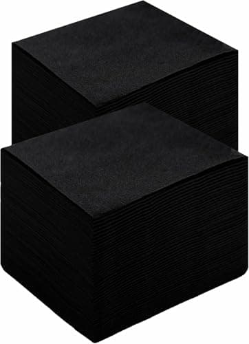 Image of PEACHICHA Cocktail Napkin,Disposable Beverage Bar Napkins Cloth-Like Paper Napkins, Linen-Feel Great for Wedding, Party, Or Everyday Use, 20 x 20cm (100 Count, Black)